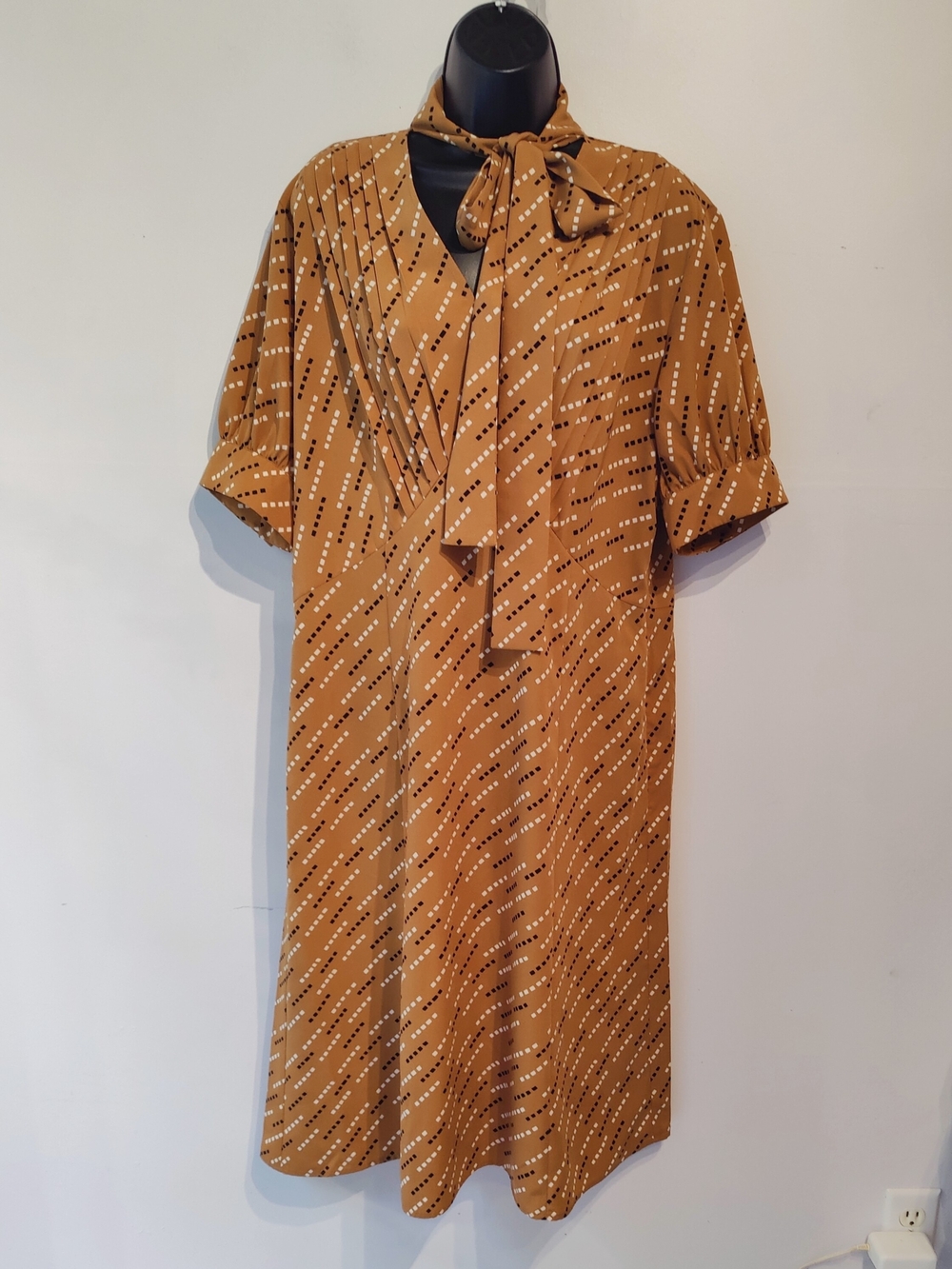 Uniqlo F.Risso Mustard Dot-Stripe Tie-Neck Midi Dress L
